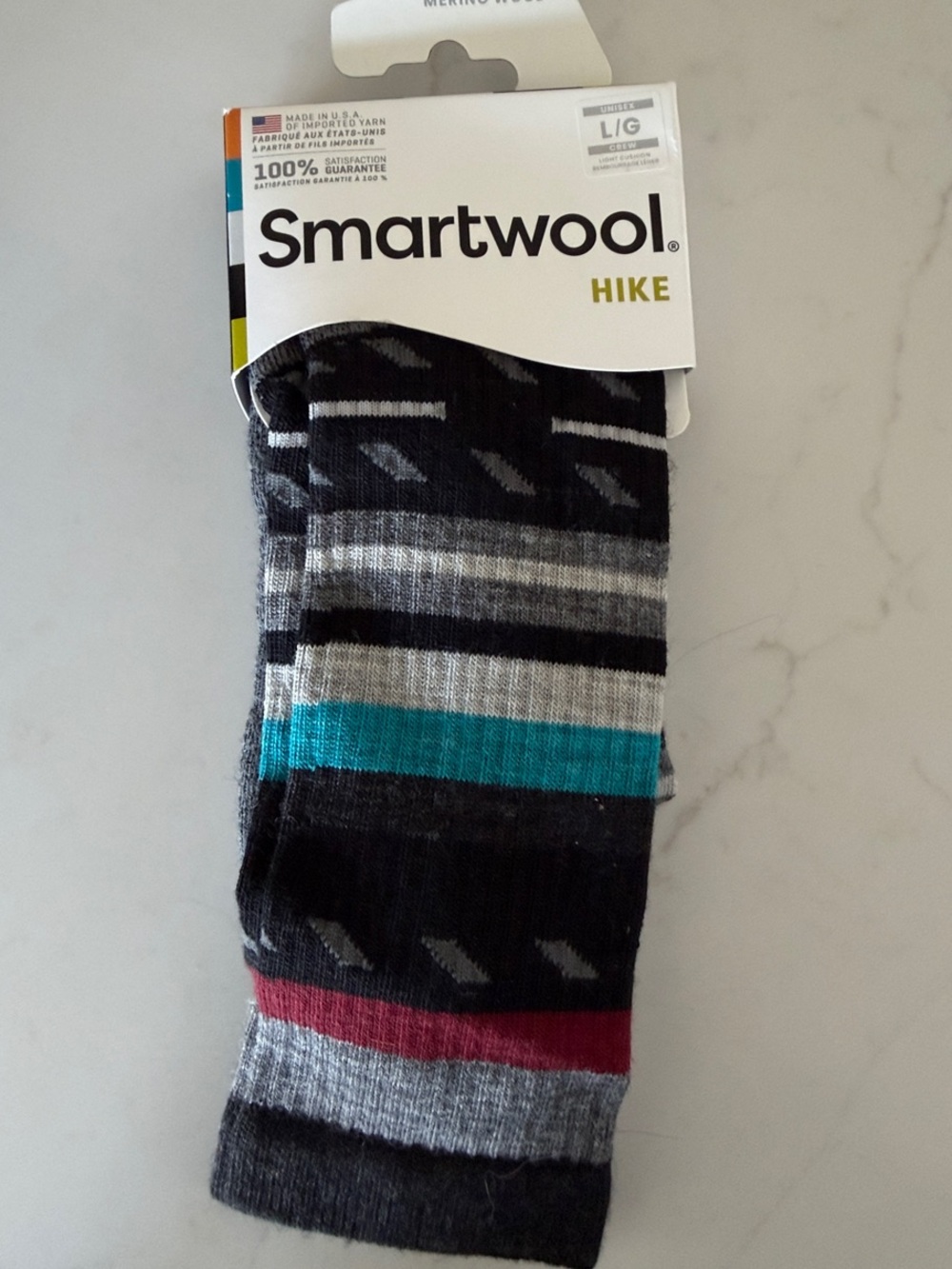 Smartwool Hike Unisex Crew Socks in Black, Teal & Gray with Maroon Accent